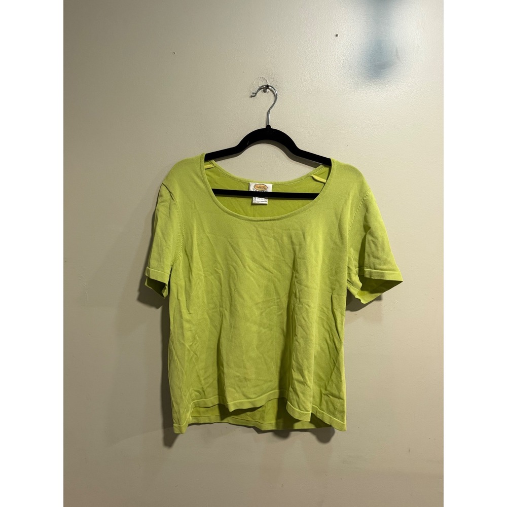 Talbots Woman Lime Green Short Sleeve Knit Sweater Scoop Neck Rayon Blend 1X